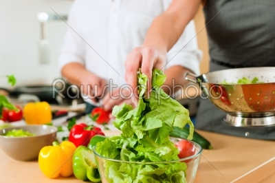 Preparing the vegetables and salad