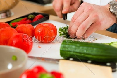 Preparing the vegetables and salad