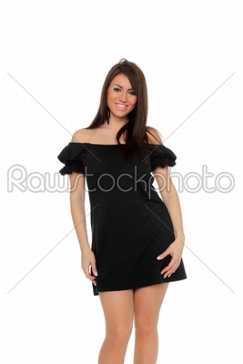 Pretty sexy girl full length posing in a nice black dress