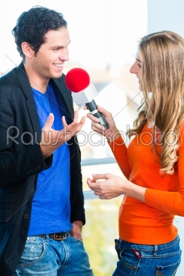 Radio host in radio stations with interview