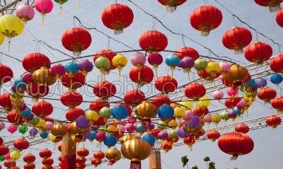 red blue purple pink and yellow Chinese New Year Lanttern