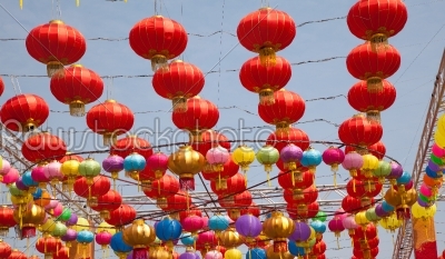 red blue purple pink and yellow Chinese New Year Lanttern