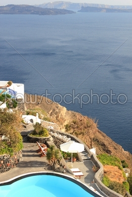 Santorini village terasse by the sea