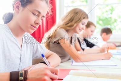 Students writing a test in school concentrating