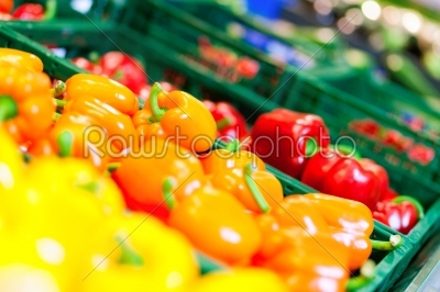 Vegetables - bell peppers - in a counter of a supermarket