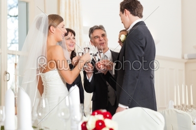 Wedding party clinking glasses