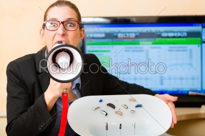 Woman advertising a hearing test