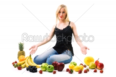 Woman and lots of fruits