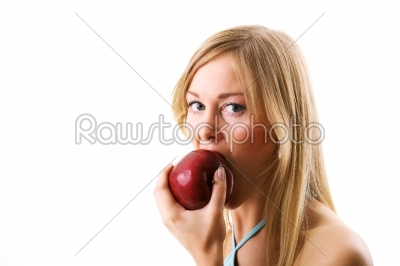 Woman eating healthy  apple