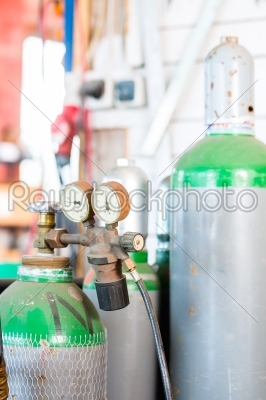 Workshop with welder gas bottle 