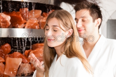Young couple in salt cave of a Spa 
