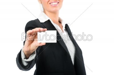 Young woman with a businesscard