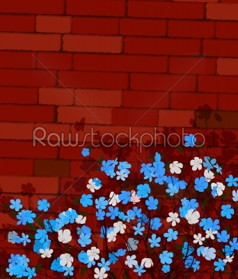 Blue flowers on a wall