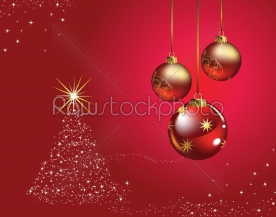 Christmas ball tree red background