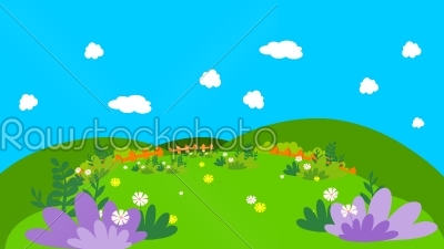 Forest, rainbow and clouds background