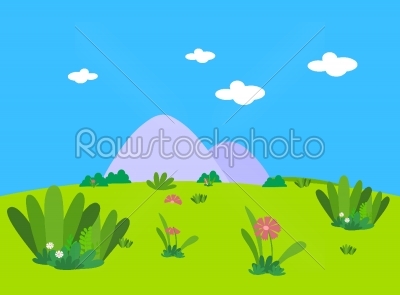 Forest, rainbow and clouds background landscape