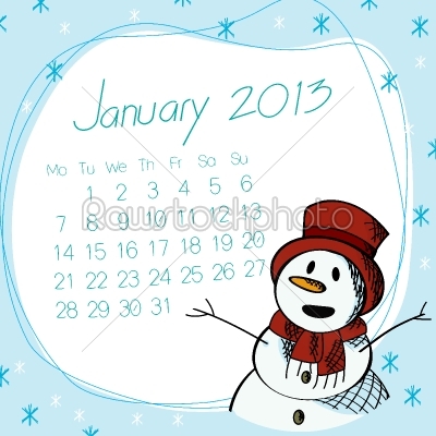 January 2013 snow man calendar