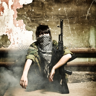 stock photo: the armed arabian woman terrorist-Raw Stock Photo ID: 17849