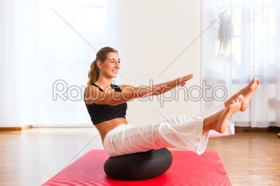 stock photo: woman practicing poses on exercise ball-Raw Stock Photo ID: 46742