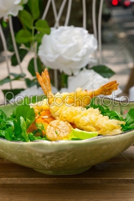 stock photo: fresh japanese tempura shrimps with salad-Raw Stock Photo ID: 71214