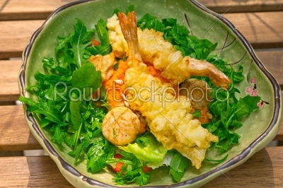 stock photo: fresh japanese tempura shrimps with salad-Raw Stock Photo ID: 73198