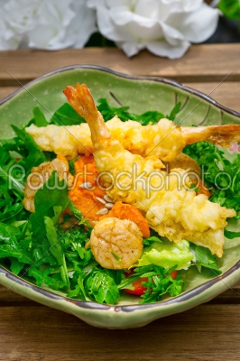 stock photo: fresh japanese tempura shrimps with salad-Raw Stock Photo ID: 74232
