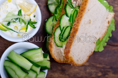 stock photo: fresh vegetarian sandwich with garlic cheese dip salad-Raw Stock Photo ID: 64707