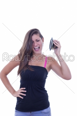 stock photo: girl with speaker-Raw Stock Photo ID: 53291