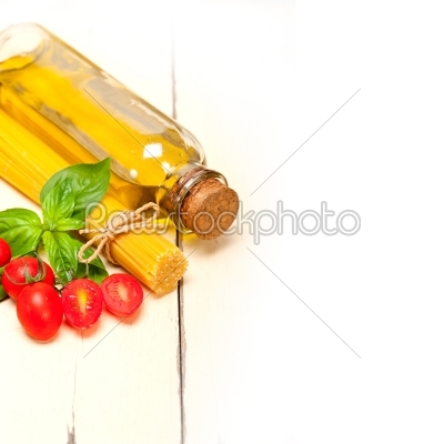 stock photo: italian spaghetti pasta tomato and basil-Raw Stock Photo ID: 65608