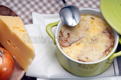 stock photo: onion soup with melted cheese and bread on top-Raw Stock Photo ID: 59417