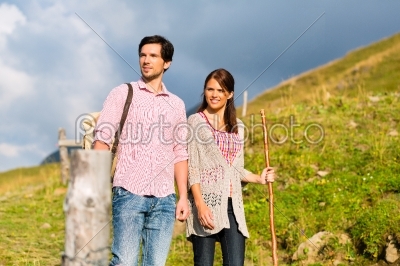 Alps - Couple hiking in Bavarian mountains