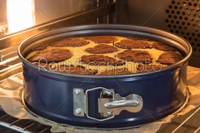 Baking dish with Russian plucking cakes in the stove