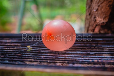 Balloon filled with water placed on a hot grill