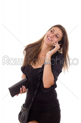 beautiful business woman talking on the phone smiling