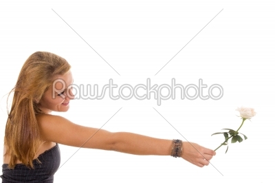 beautiful woman giving a rose