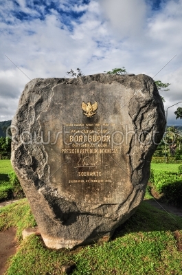 Buddist temple Borobudur Stone sign in Yogjakarta in Java