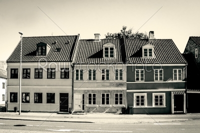 Buildings with windows in sepia color