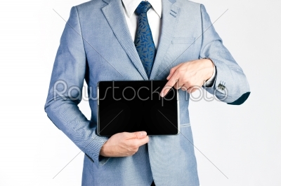 Businessman presenting tablet computer
