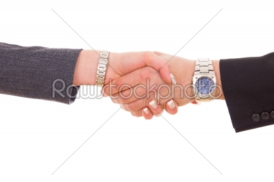 businessman with expensive watch and business woman shaking hand