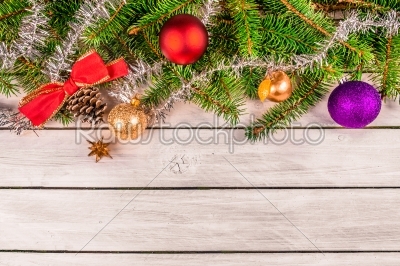 Christmas decoration on wooden planks