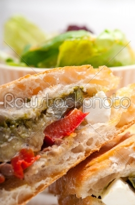 ciabatta panini sandwichwith vegetable and feta