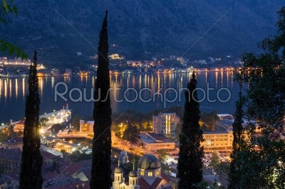 city of Kotor, Montenegro at night at the sea