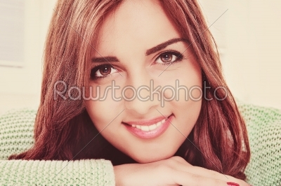 close up portrait of beautiful young happy smiling woman