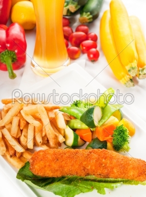 fresh chicken breast roll and vegetables