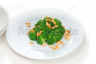 fresh sauteed broccoli and almonds