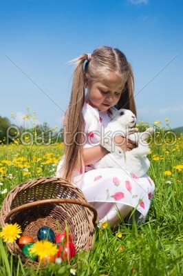 girl hugging the eastern bunny