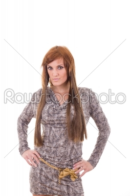girl in gray dress posing