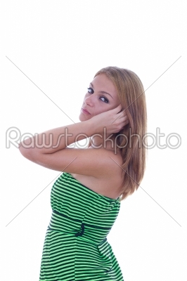 girl in green dress possing