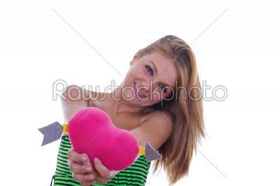 girl in love holding heart
