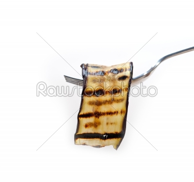 grilled eggplant oubergine on a fork